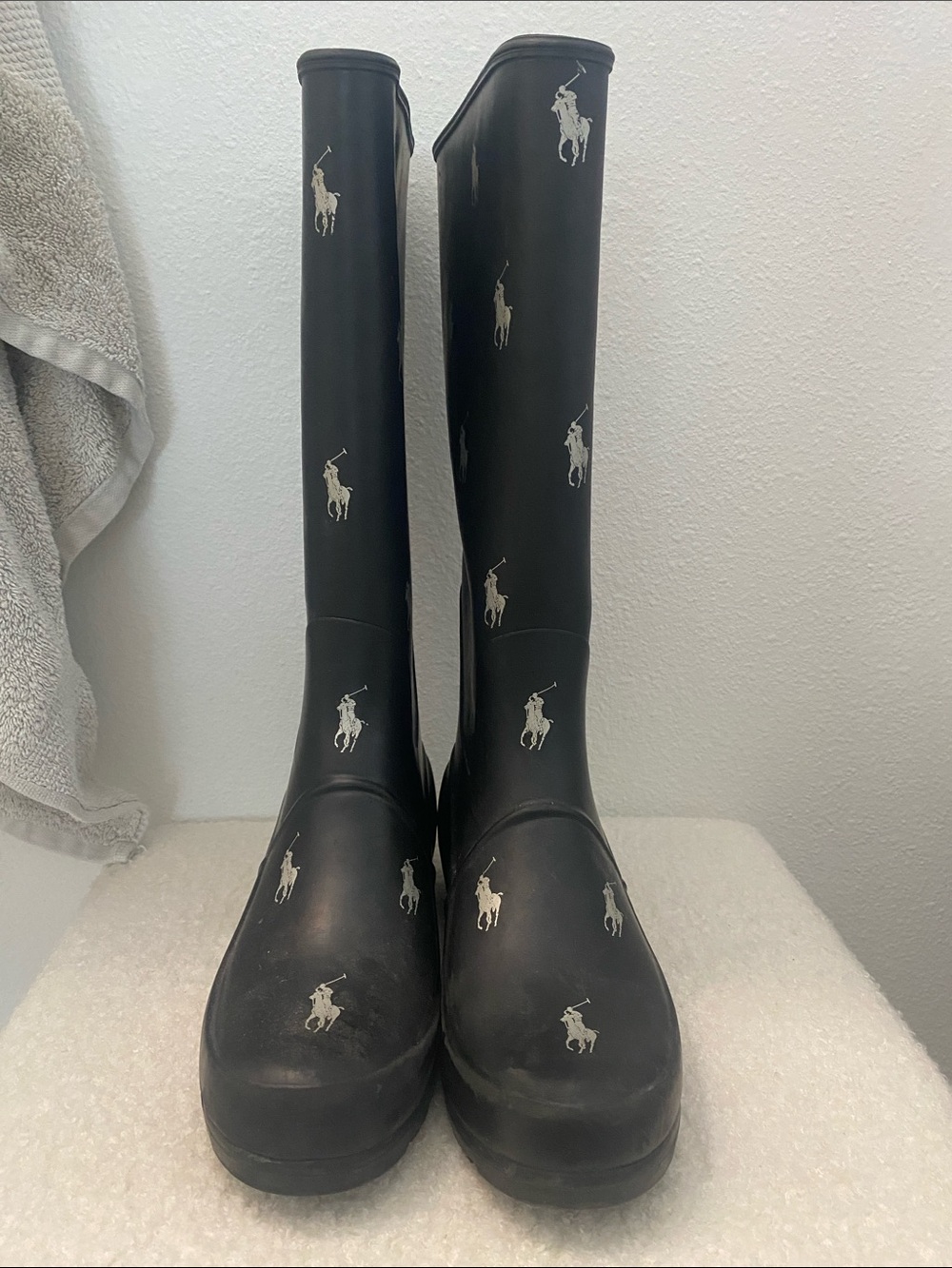 Polo by Ralph Lauren Black Rain Boots with White Pony Logos
